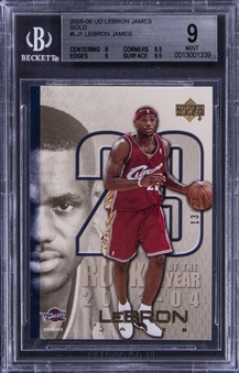 2005-06 Upper Deck "Rookie Of The Year" Gold #LJ1 LeBron James (#013/023) - BGS MINT 9